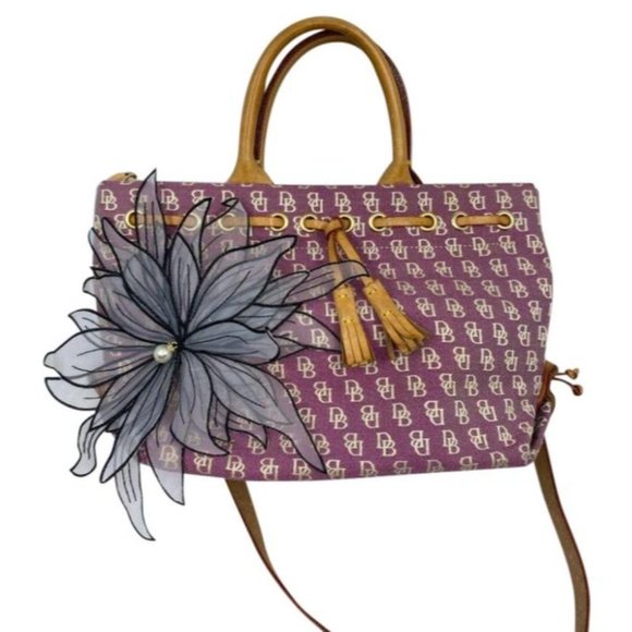 Dooney & Bourke Handbags - DOONEY & BOURKE Purple White Tan Tote Crossbodybag